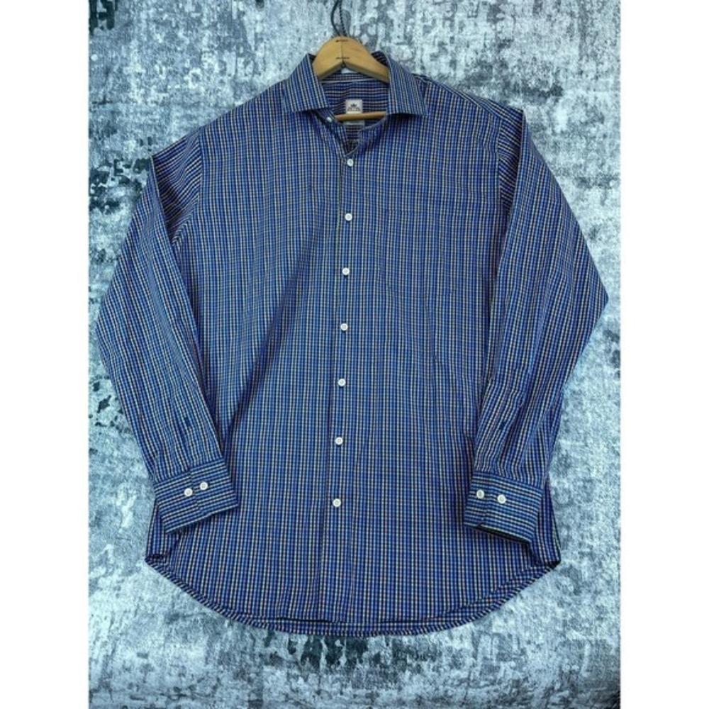 Vtg Peter Millar Crown Finish Fine Blue‎ Multicolor Check L Button-Down Shirt